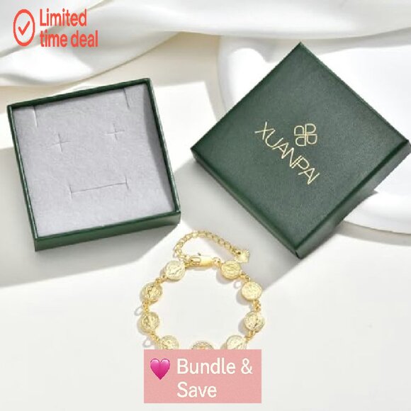 14K Gold Plated Virgin Mary Bracelet, Adjustable Catholic Jewelry Gift - Picture 6 of 8